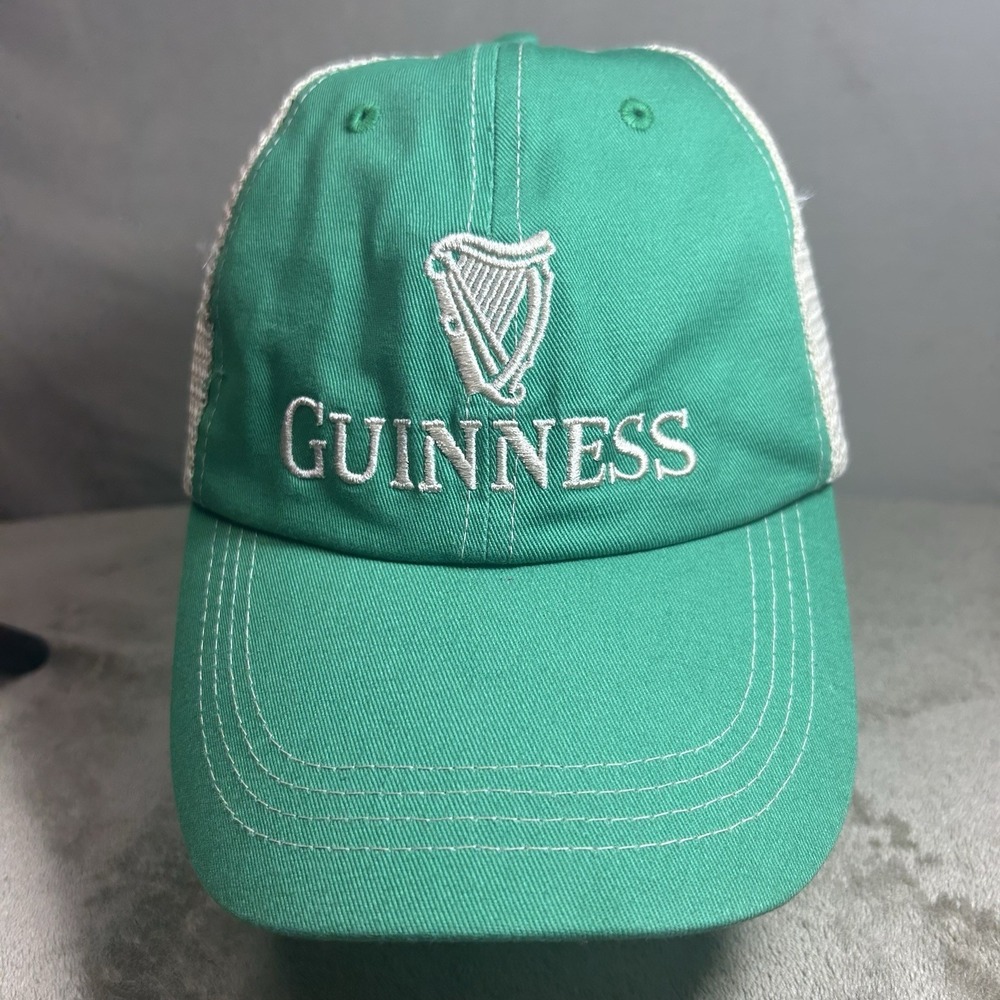 Guinness Draught Stout Beer Trucker Hat Green White Mesh Snapback Cap Harp Logo
